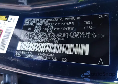 2021 Toyota Highlander Xle из США, поврежденный, VIN 5TDGZRBH8MS103035